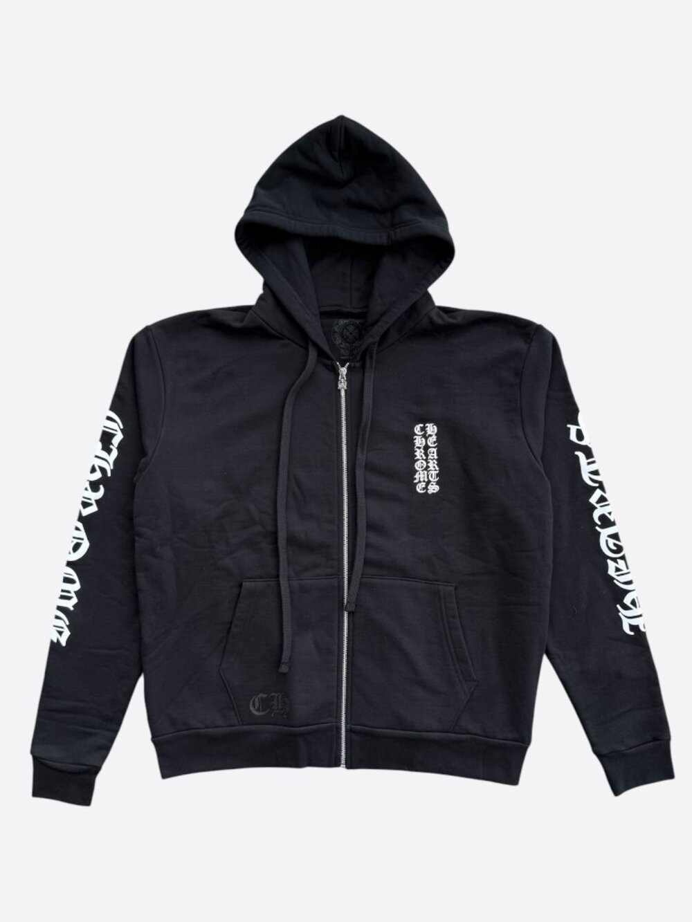 Chrome Hearts Black & White Script Logo Zip Up Hoodie
